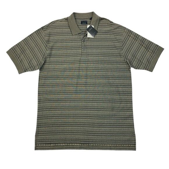 Vintage Izod Polo Shirt Mens L Large Grey Double Mercerized Cotton Striped Golf - Picture 1 of 10